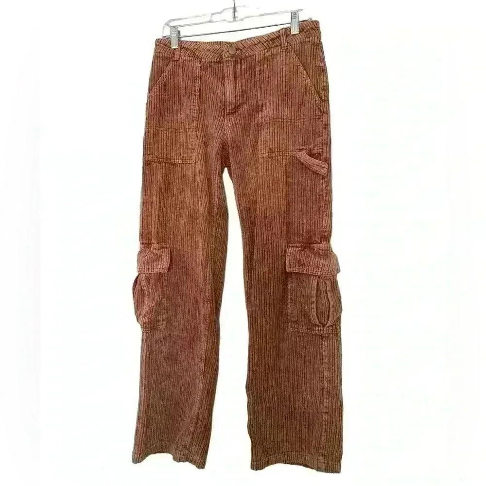 BDG Y2k Corduroy Cargo Pants Acid-Washed NWOT Size 4 Color Burnt Orange